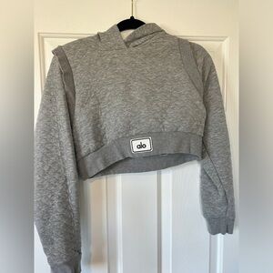 Alo Gray Crop Top Hoodie size Small